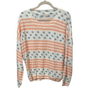 POL‎ Blue and Orange Crew Neck Sweater Stars and Stripes America Patriotic